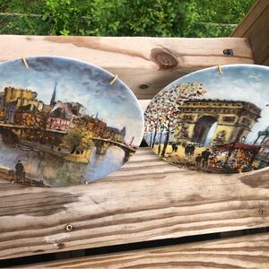 Vintage Limoges Paris Scenes Collector Plates Notre Dame & Arc de Triomphe